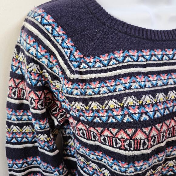 Vintage Merona Women's Knit Sweater Size L Dark Blue Fair Isle Pattern Holiday - Picture 3 of 8